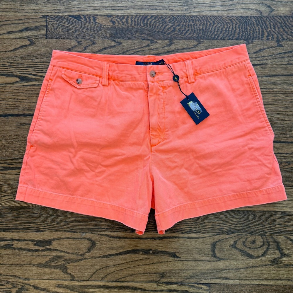 Polo Ralph Lauren Womens Neon Coral Stretch Chino Shorts Size 14 NWT